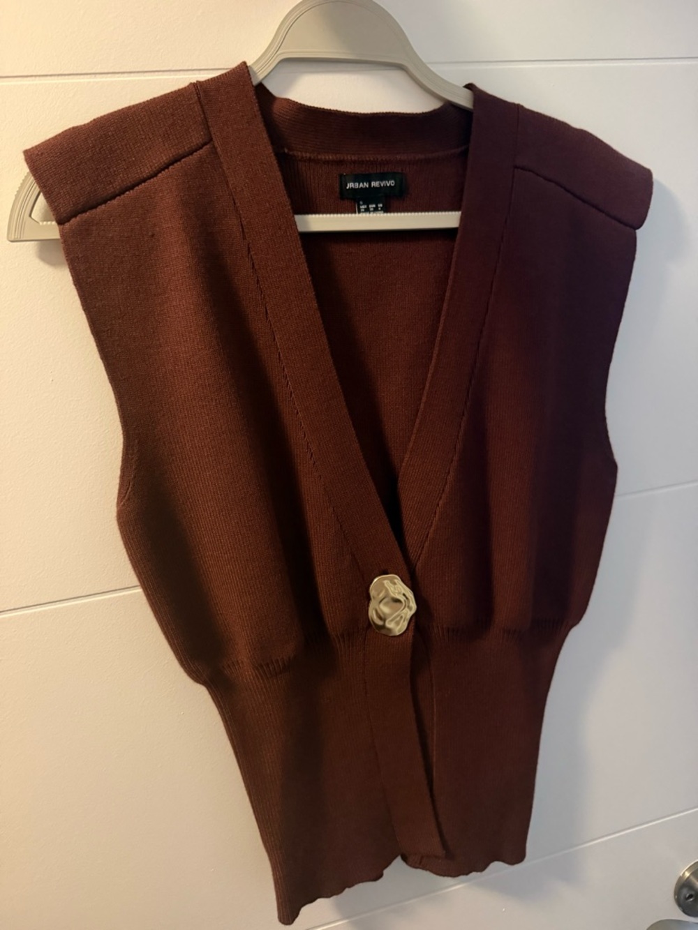 Urban Revivo Women's Deep Brown Knit Vest with Decorative Button